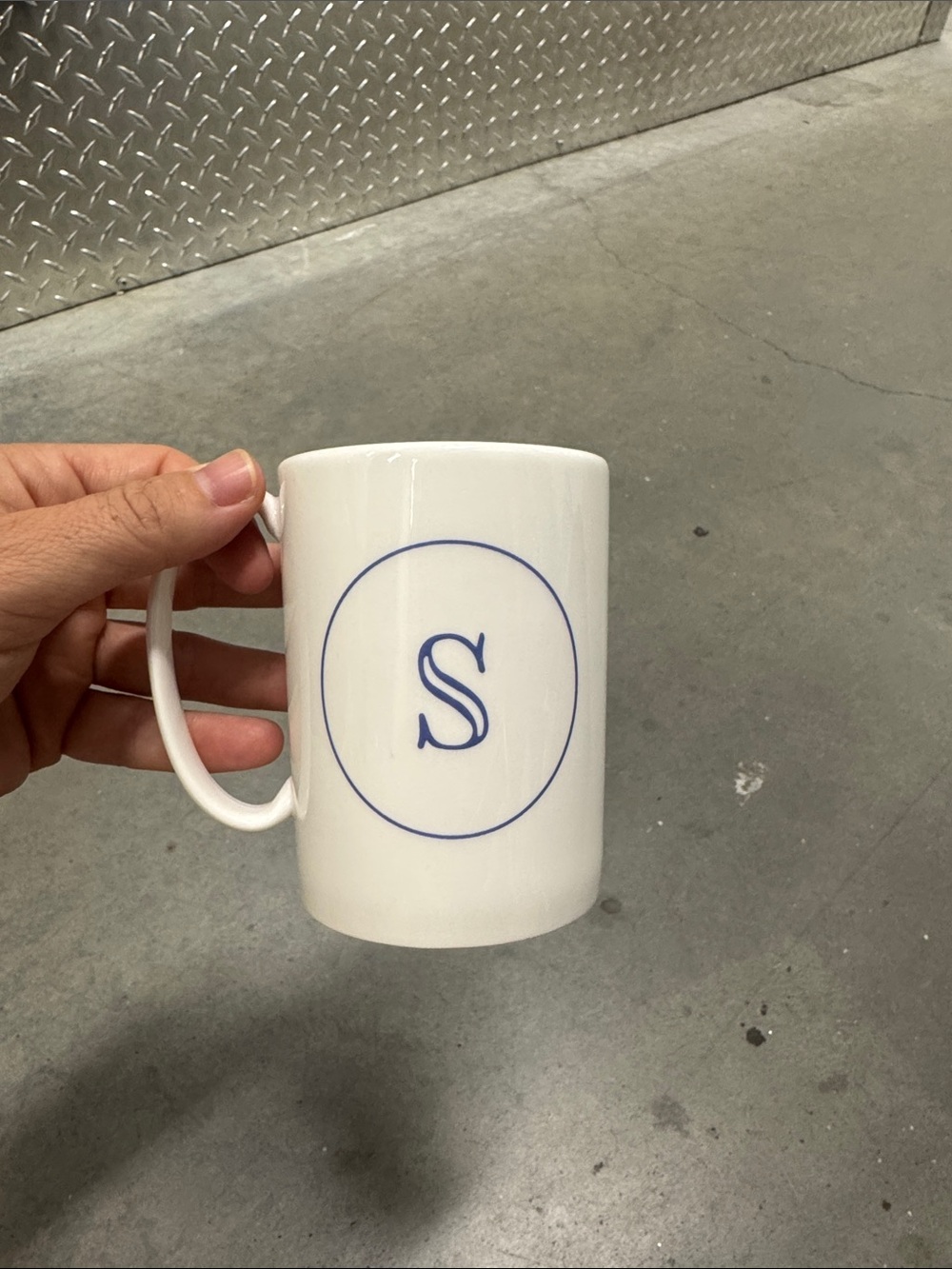 Lenox for Anthropologie White Ceramic Mug with Blue Monogram 'S'